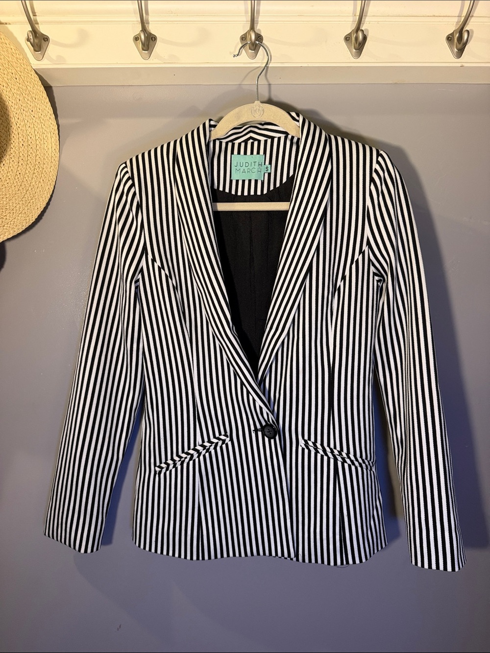 Judith March Black & White Vertical Stripe Blazer